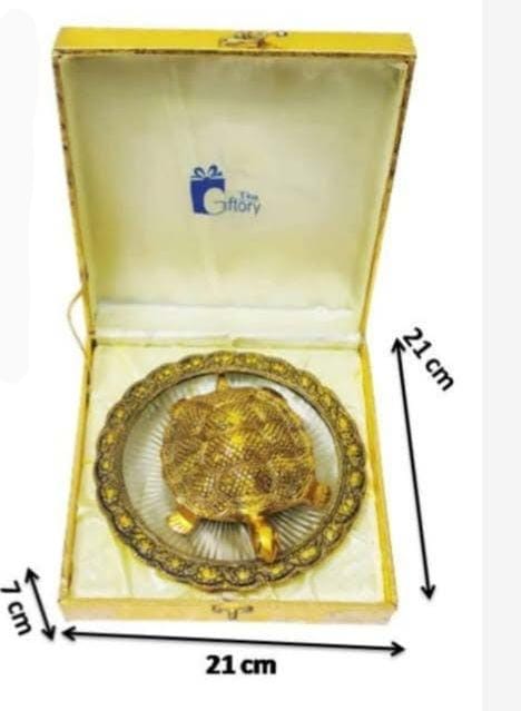 Golden Tortoise with Decorative Plate in Gift Box