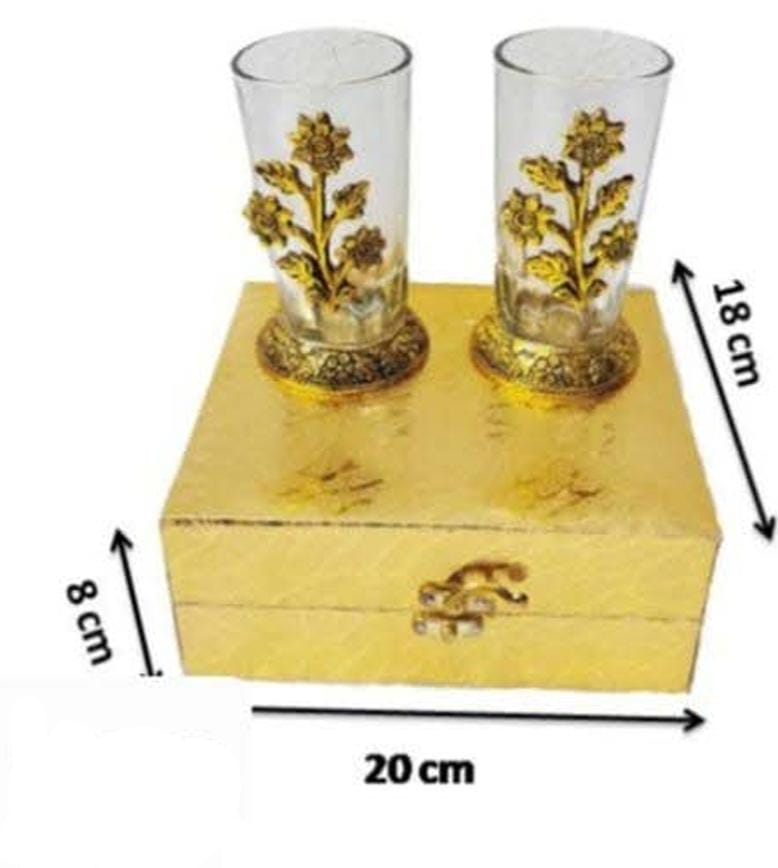 Golden Floral Glass Set with Decorative Gift Box