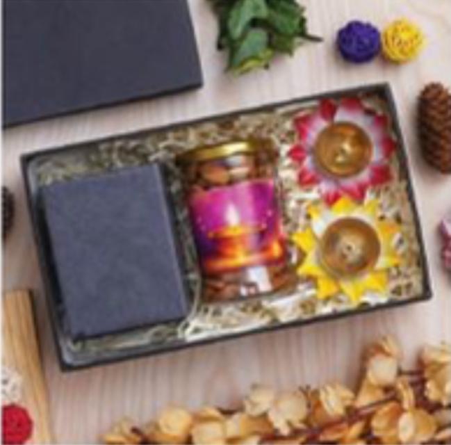 Premium Diwali Gift Hamper with Dry Fruits Jar & Tealight Holders