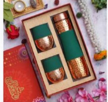 Premium Copper & Green 4-Piece Drinkware Gift Set